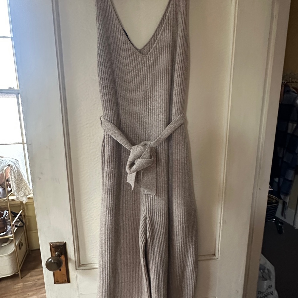 Eloquii Ribbed Knit Jumpsuit in Beige